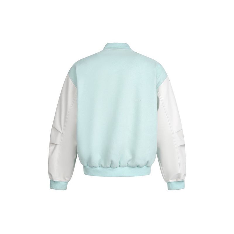 Preppy Accent Mint Cartoon Embroidered Varsity Jacket