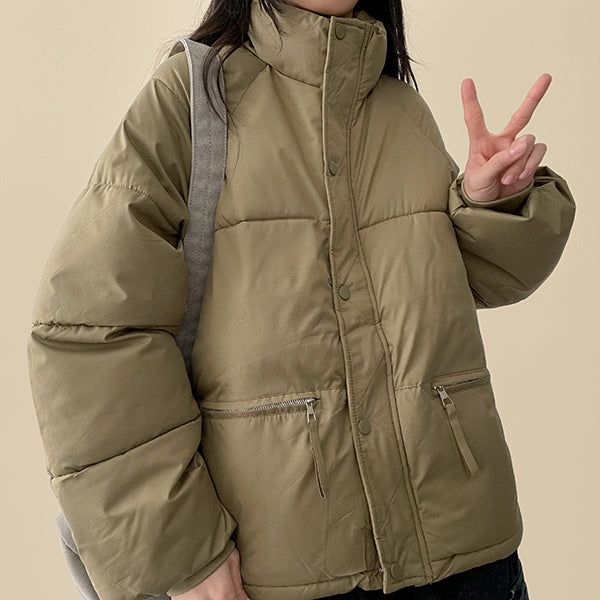  Ringf pocket zipper high neck padded jumper