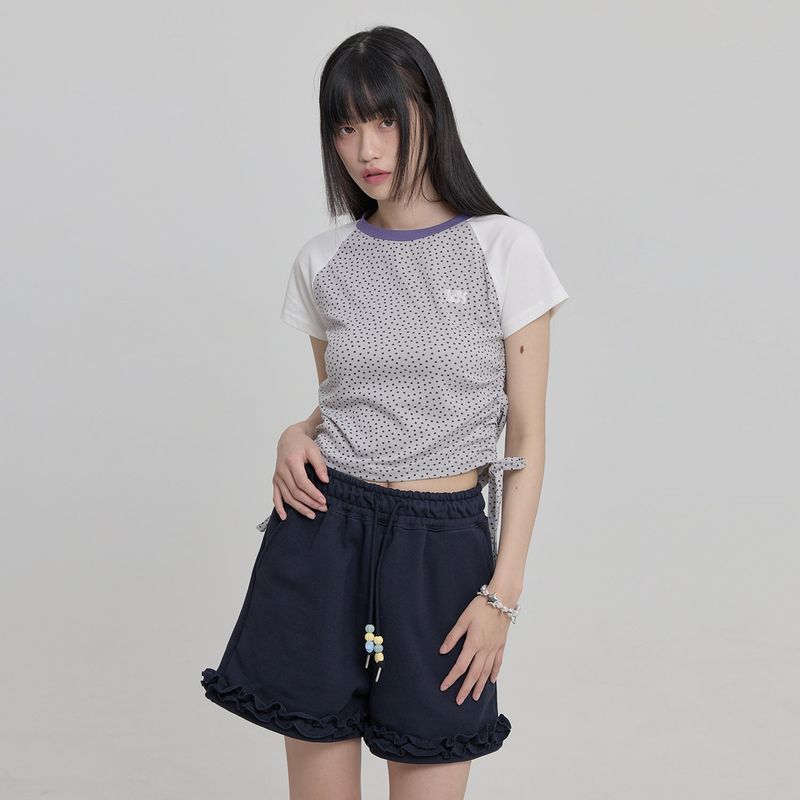 Star Dot Shirring Half Sleeve T-shirt