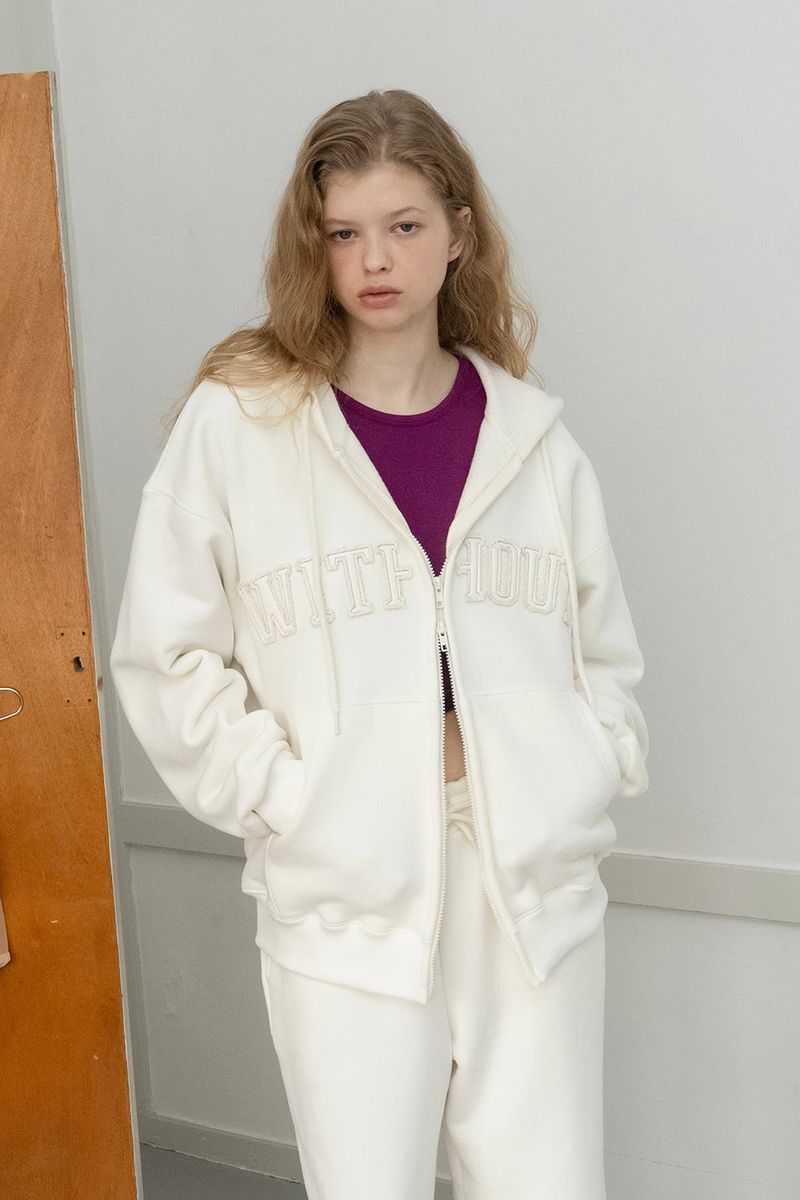 WITHOUTSUMMER（ウィズアウトサマー）の「Solid stitch hood zip-up_ivory（Tops）」