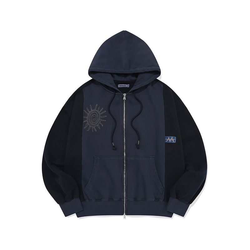 Garment dyed hooded zip-up / Pigment navy