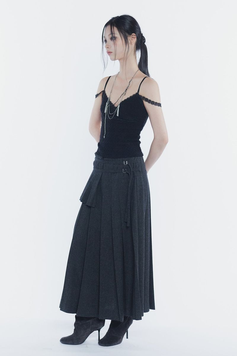 LAYERED PLEATS SKIRT charcoal