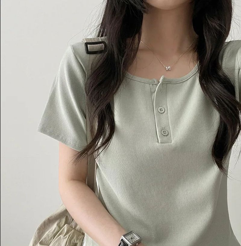 Waddoo hem round button short sleeve tee