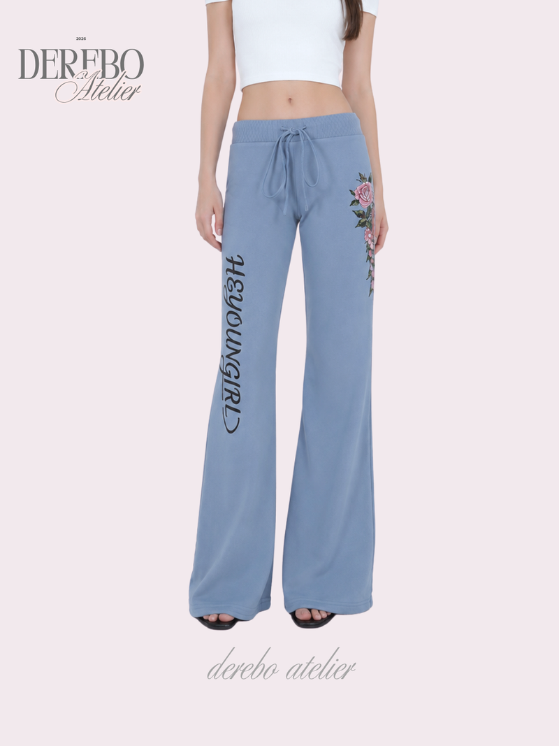Blue Rose Semi-Flare Long Pants