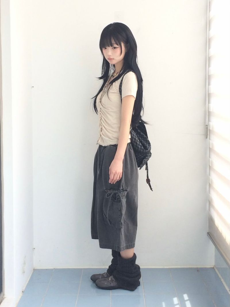 washing ribbon pocket cargo pants