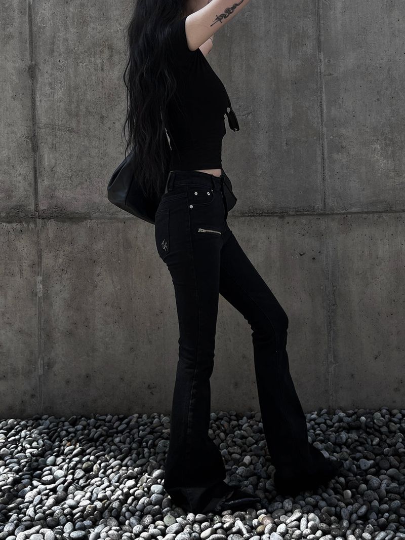 black zipper bootcut denim