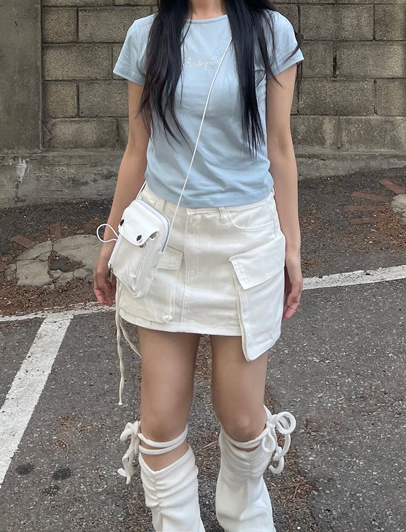 Multi-Unbalanced Pocket String Cargo Mini Skirt