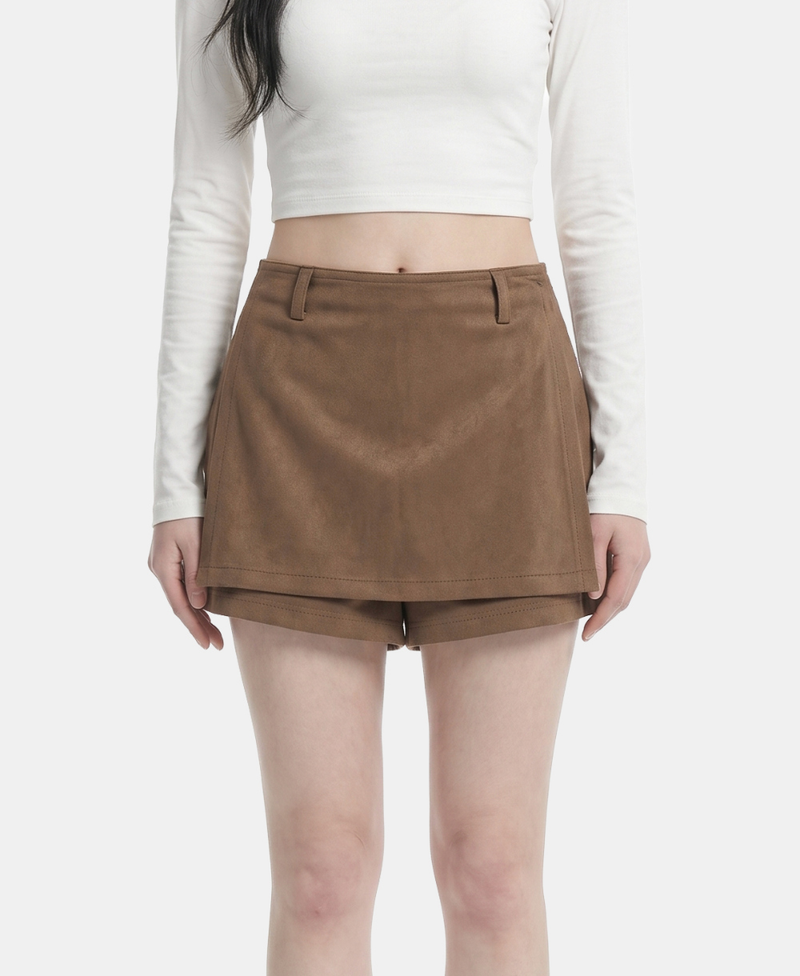 Suede Wrap Mini Skort