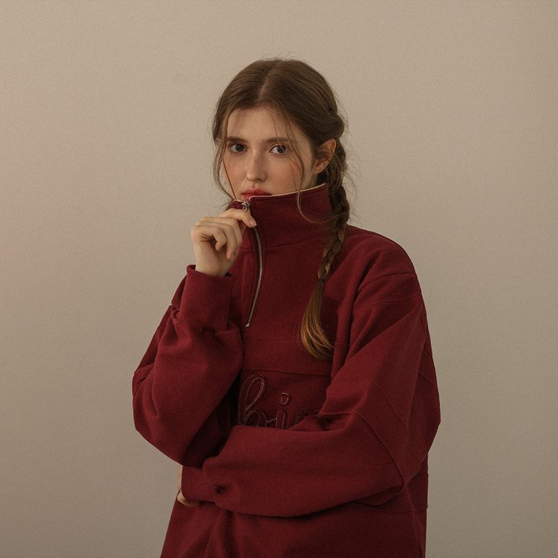 Applique Logo Half Zip-Up Sweatshirt