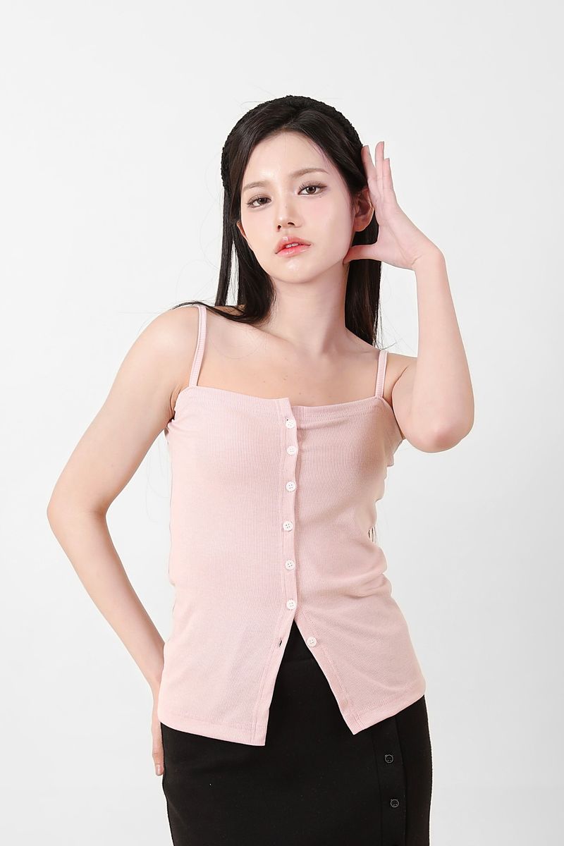 Button Sleeveless Top Pink