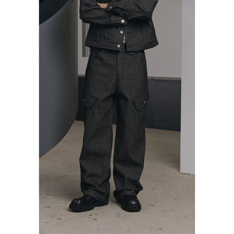 Stripe corduroy cargo pants(Black)