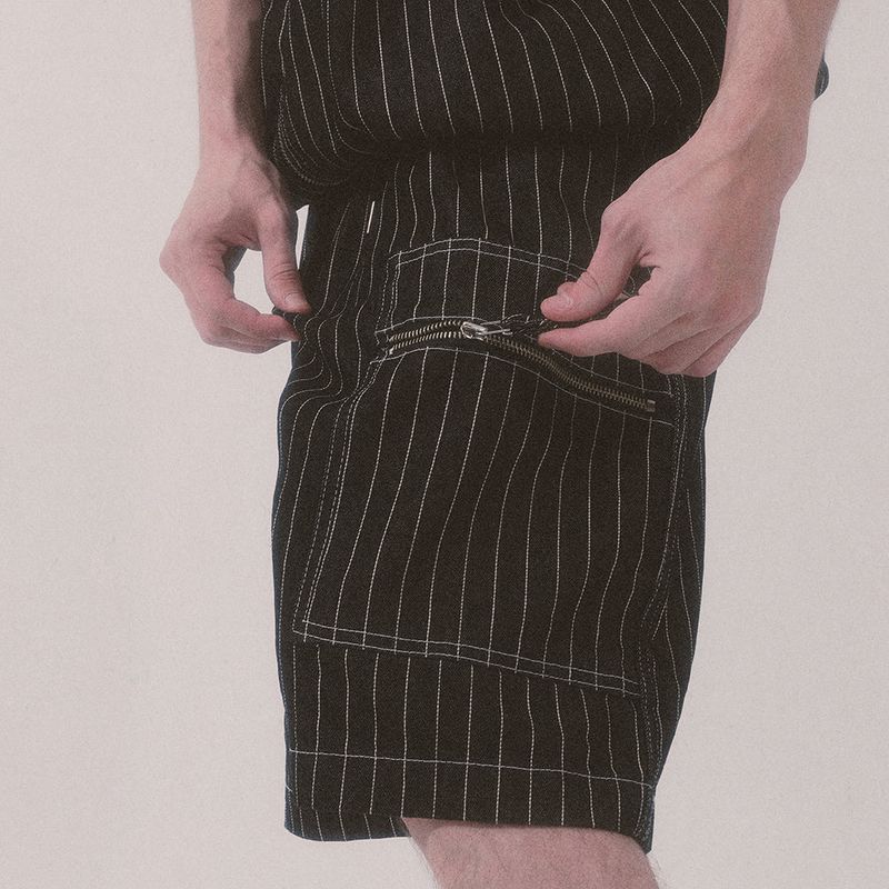 stripe denim shorts_black
