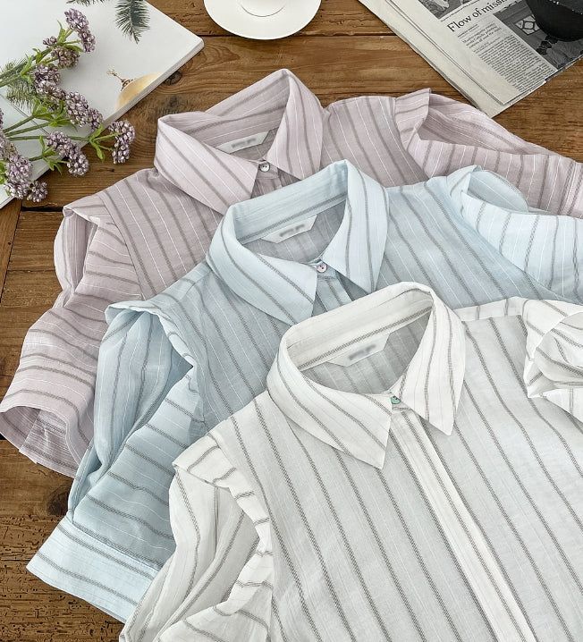 Tibet Stripe Puff Shirt Blouse