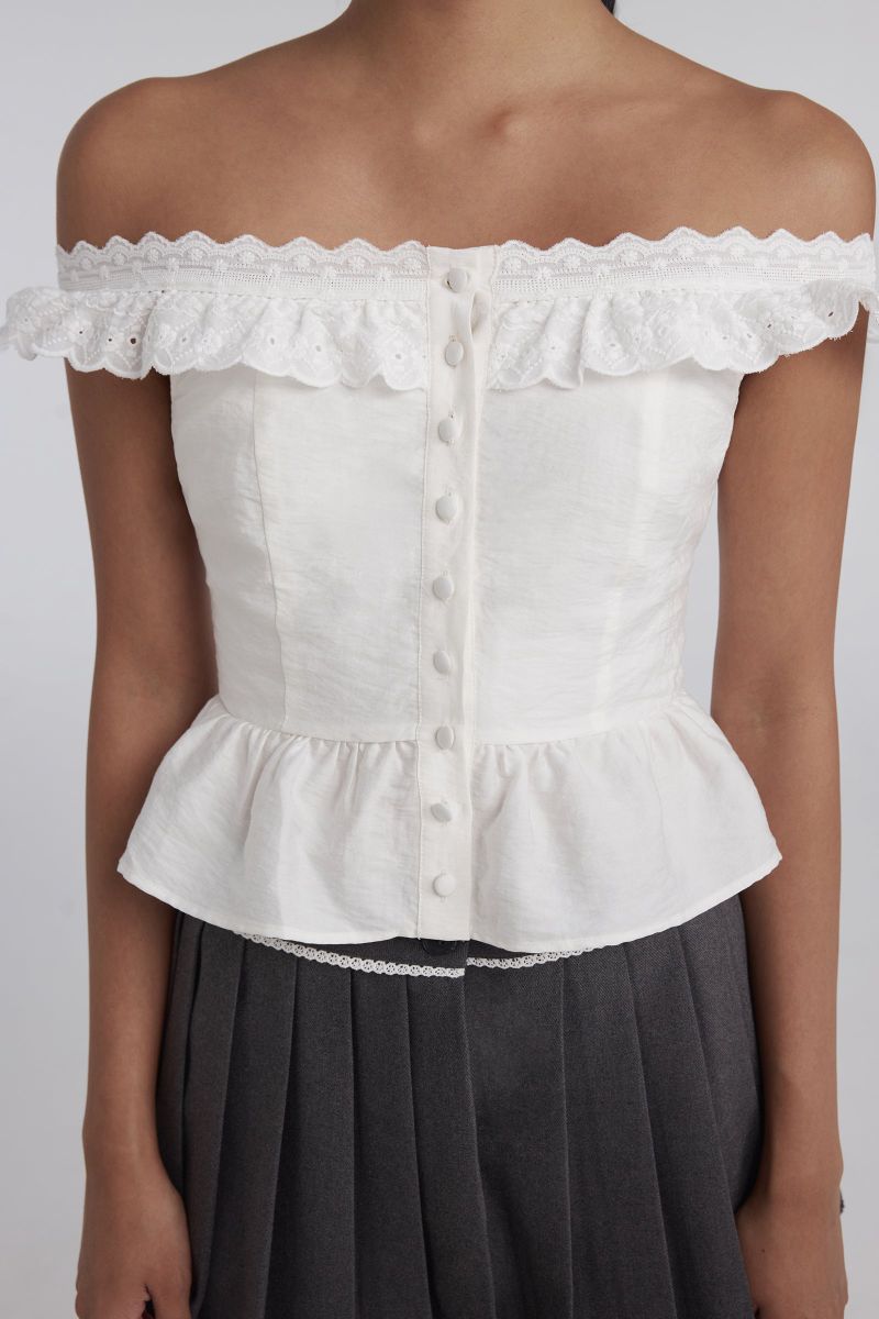 Whisper Lace Off-Shoulder Top, White