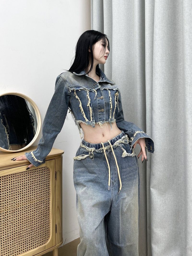 [High quality] 790. Jen damage wide denim pt