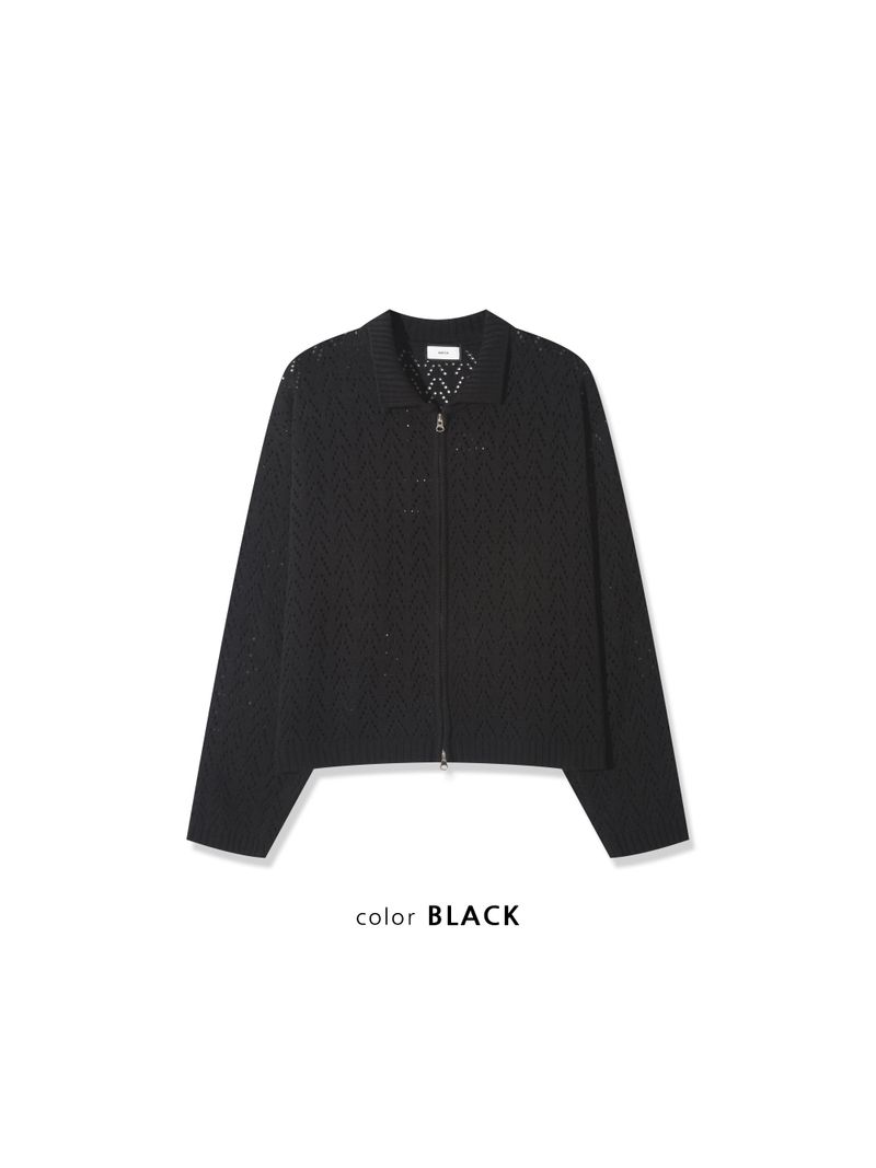 Cropped Knit Punching Zip-Up 4COLOR