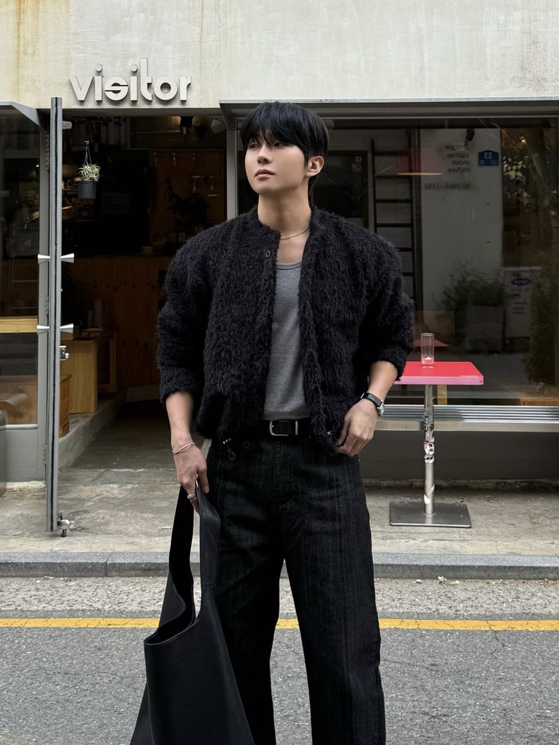 Slub strip denim pants