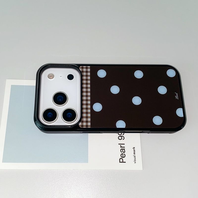 [MADE] [+MagSafe] DOT PATCH PHONE CASE BROWN (glass black bumper)