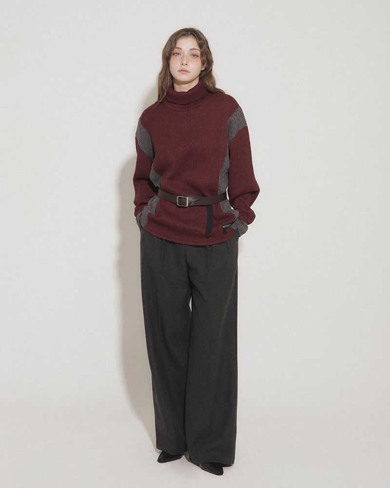 PANEL TURTLENECK PULLOVER [BURGUNDY]
