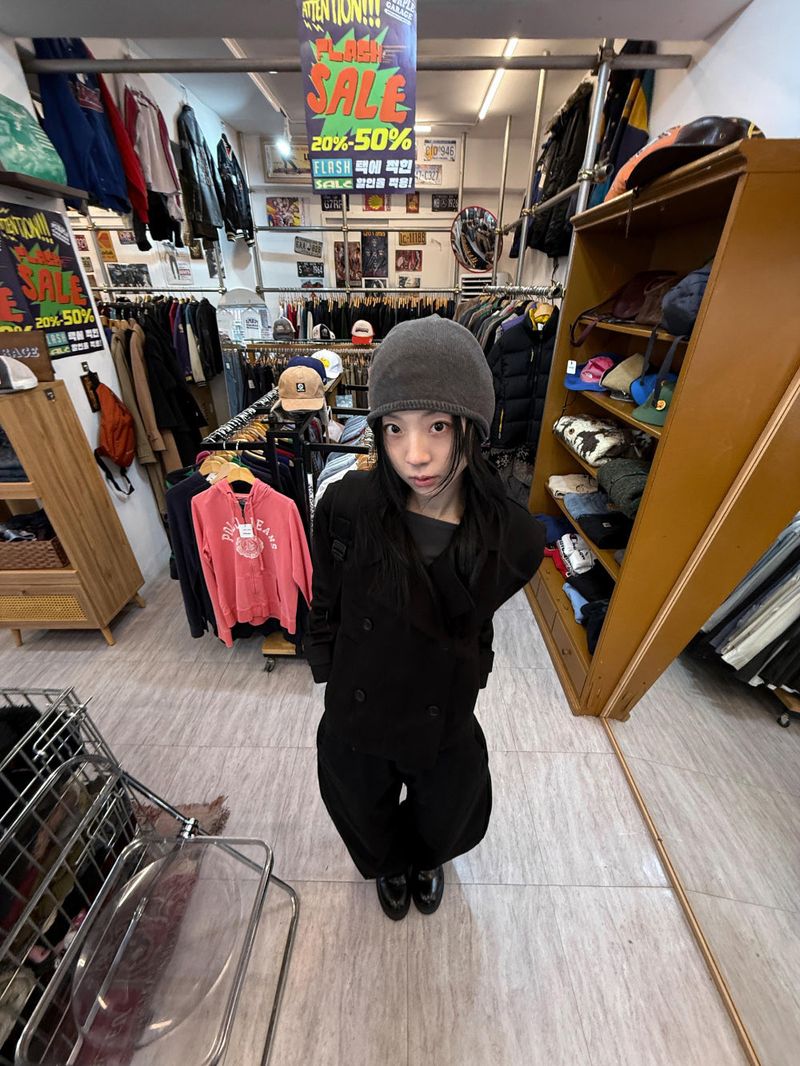  BLACK CURVED COTTON PANTS