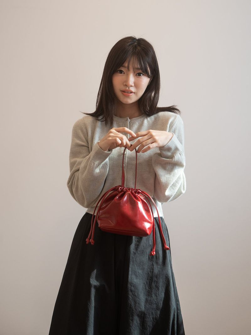 Leather Dumpling Bucket Bag - Red