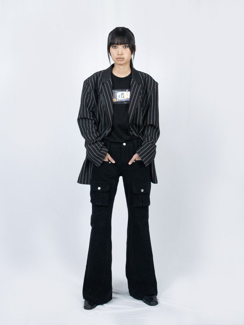 Curved Cargo Flare Pants (Black)