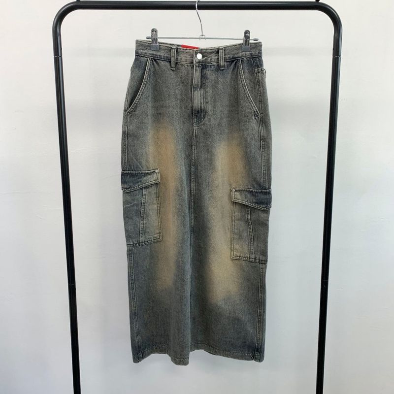 Work cargo denim skirt