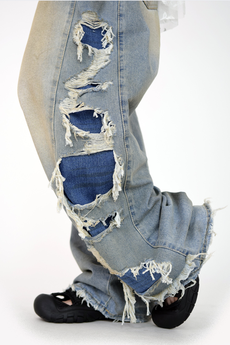 side dirty wide denim pants
