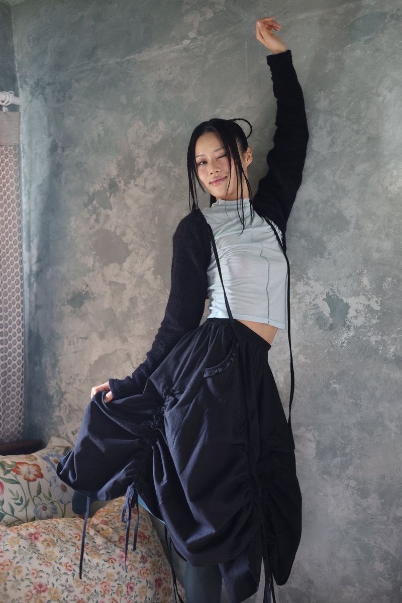  drawn ruffle skirt_black