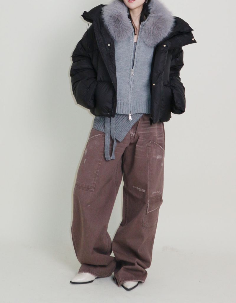 Out String Winter High-Neck Duck-Down Padded Jacket (Light Padded)