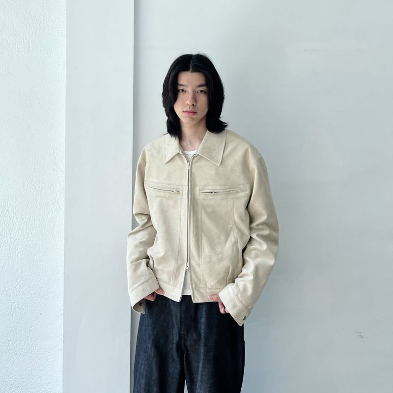 Zip Pocket Slightly Cropped Suede Jacket
