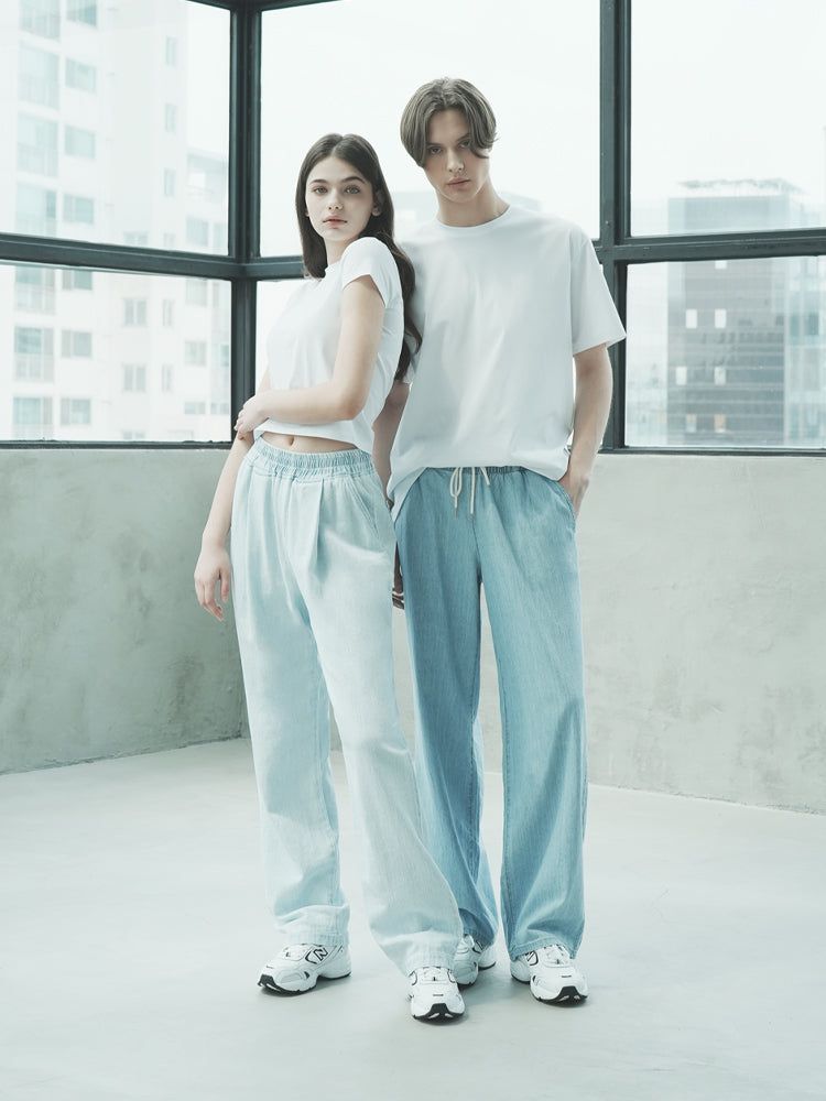 W1015 ONE TUCK LINEN BANDING PANTS_LIGHT BLUE