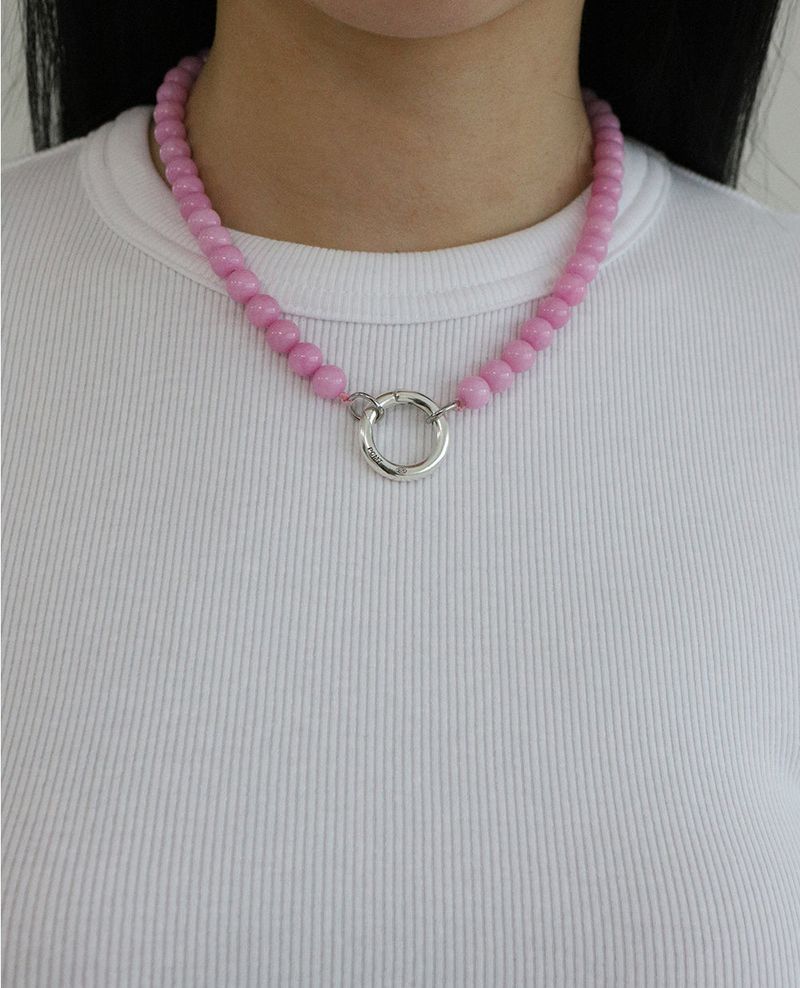 PICOMENT（ピコメント）の「[MADE] カプセル02 シルバーオープンペンダントジェムストーンネックレス _ピンク（アクセサリー）」