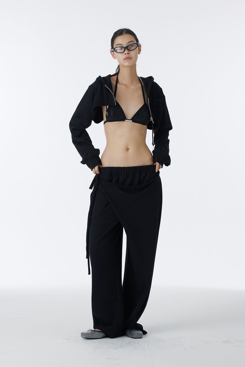 SHIRRING TIE SWEAT PANTS (BLACK)
