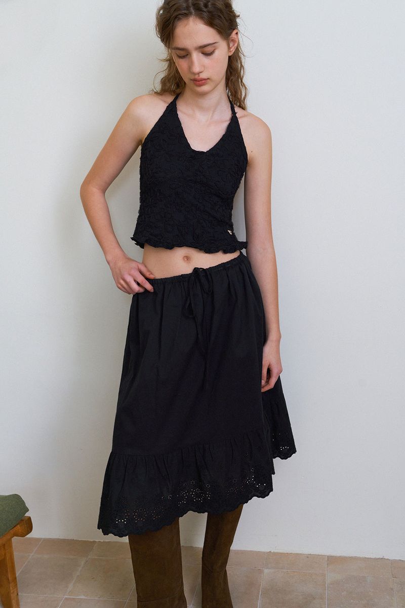 Flower pattern halter top_black