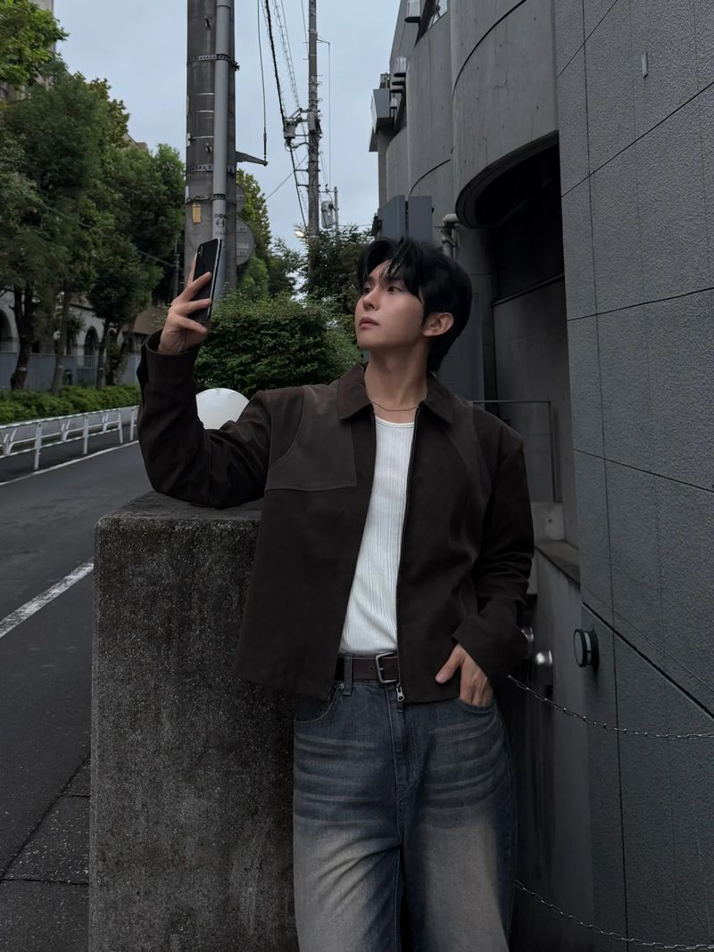 Luen Contrasted leather jacket