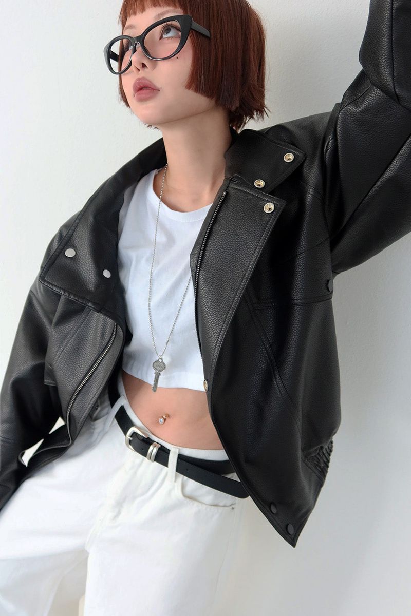 Laurent high neck leather jacket