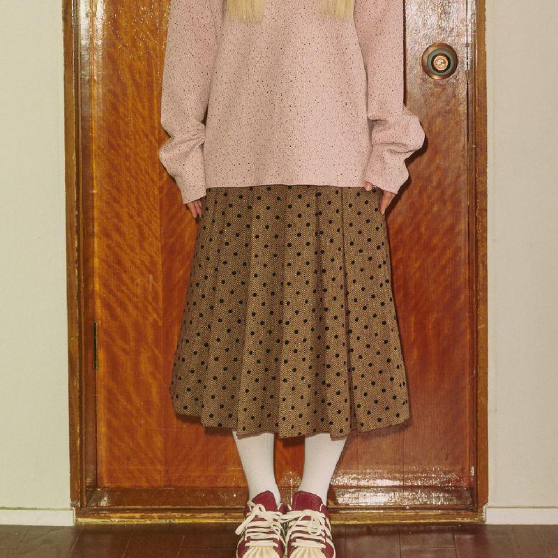 KOOKEESEE(クキシ)の「Wool Dot Herringbone Pleated Skirt (brown)(Skirts)」