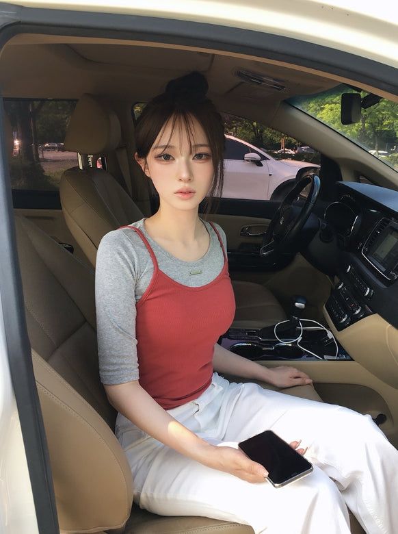 トゥーン Uネック リブ スリムノースリーブ