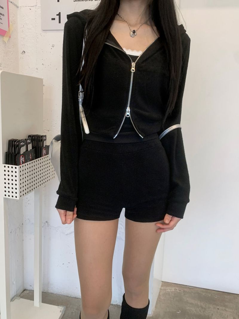 Terry Training 2-way Hooded Zip-up & Minimal Shorts SET (4 colors)