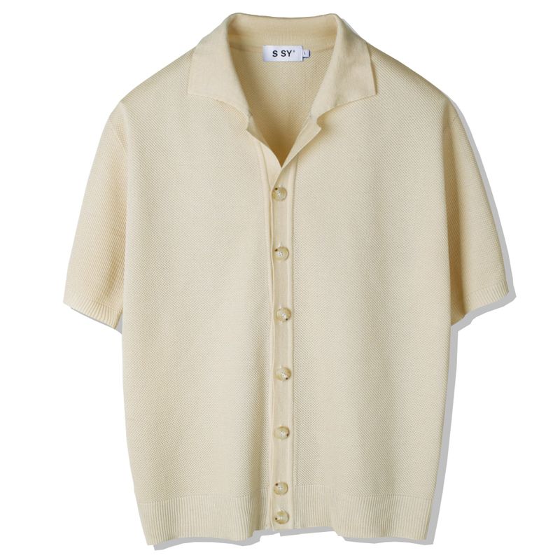 BUTTON UP HALF SLEEVE PIQUE CARDIGAN CREAM