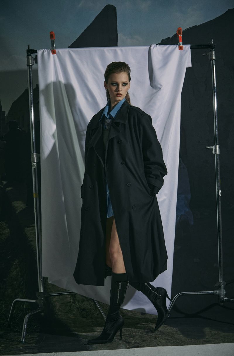 BALLOON TRENCH COAT -CHARCOAL