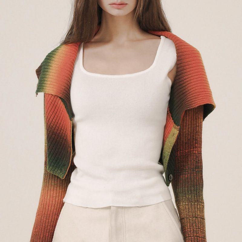 WOOL GRADATION 4WAYS BOLERO - ORANGE & GREEN