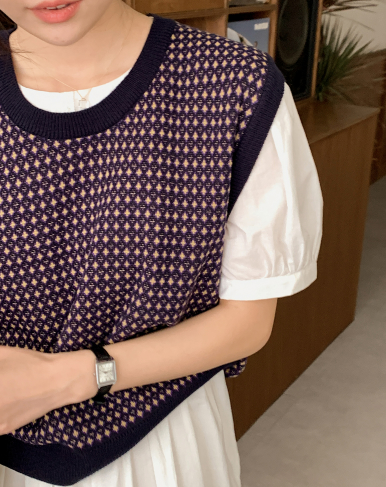 Vintage Pattern Knit Vest (4color)