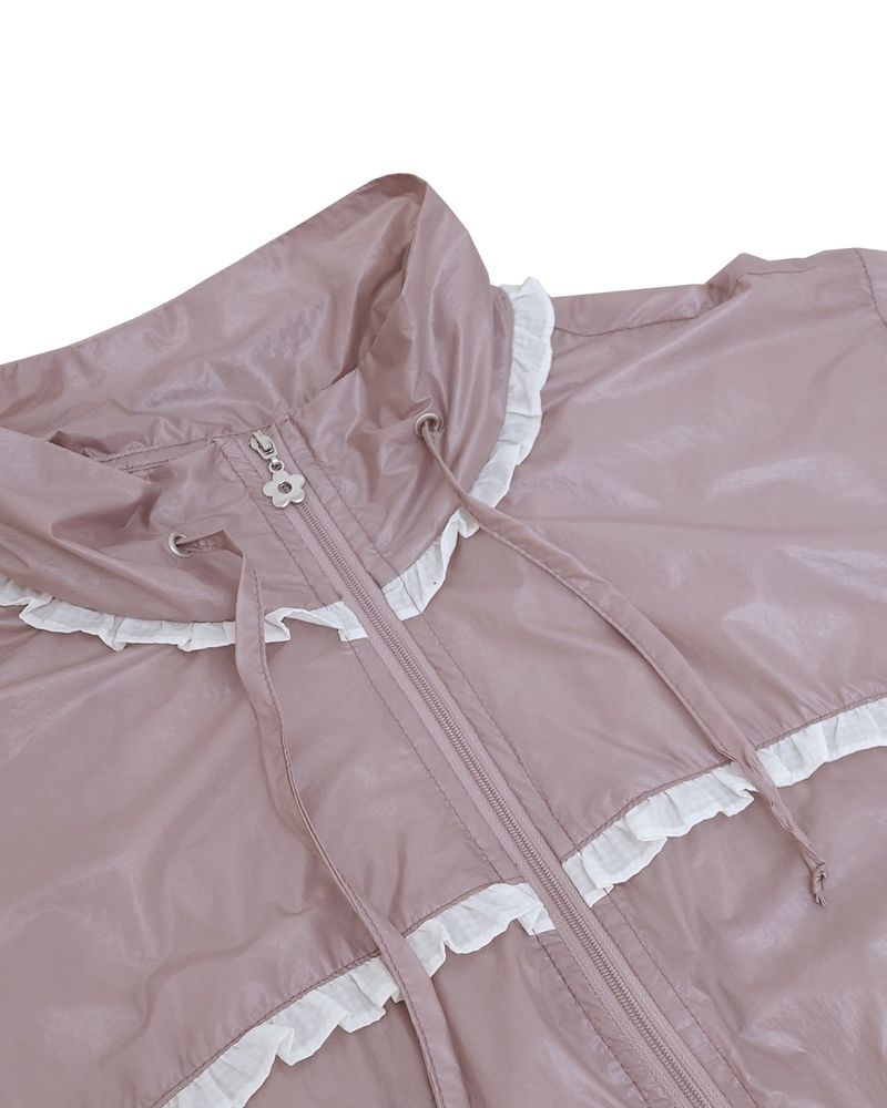 Sheer ruffle jacket / glossy pink