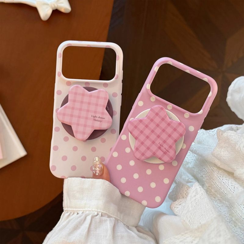 Maison De Theca（メゾン デ テカ）の「ピンク ポルカドット スター マグネティック スタンド ケース（スマホグッズ/小物）」