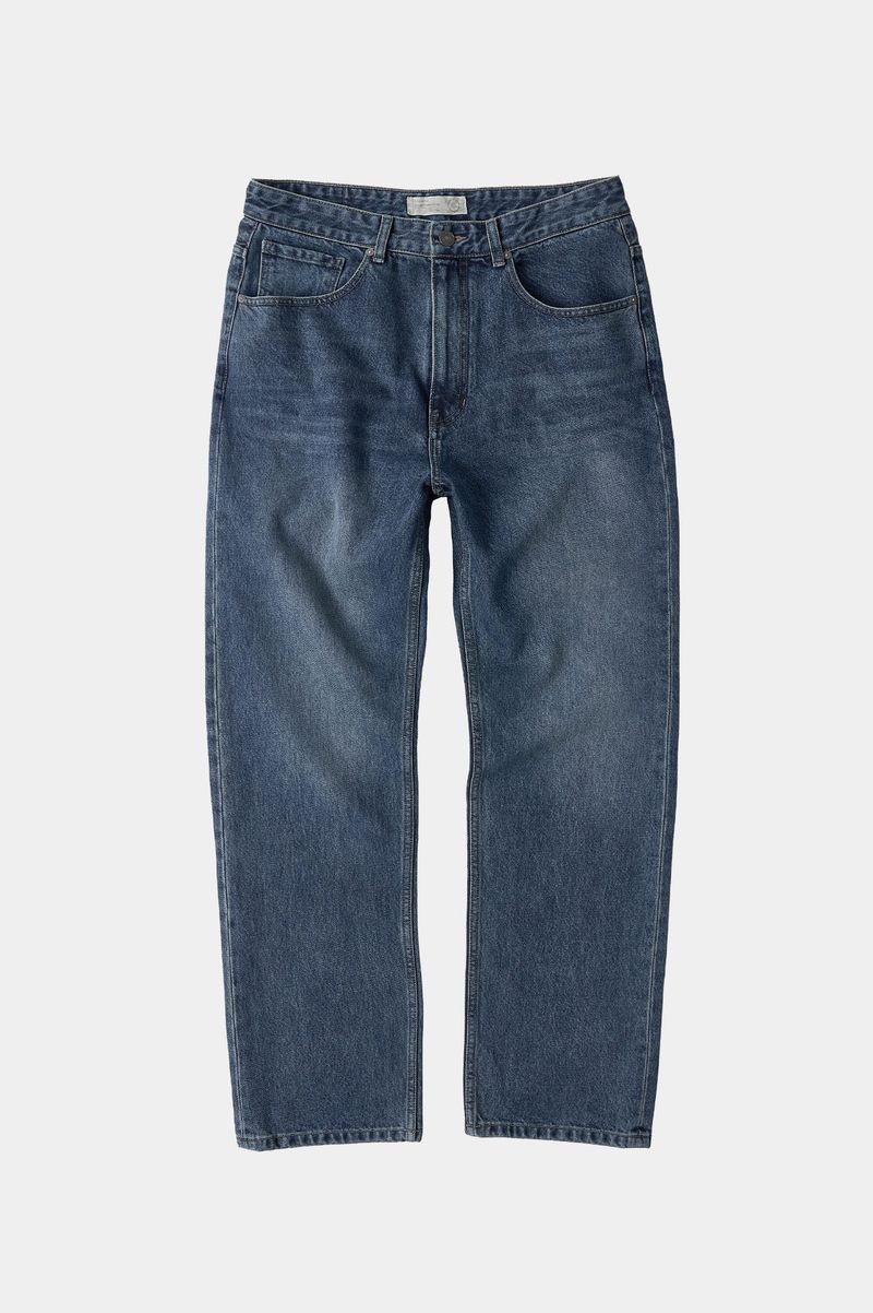 Loose Fit Tapered Denim Pants (Washed Blue)