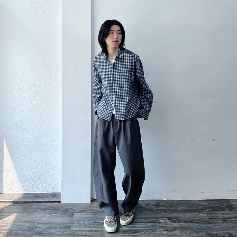 Retro Gradient Check Cropped Shirt