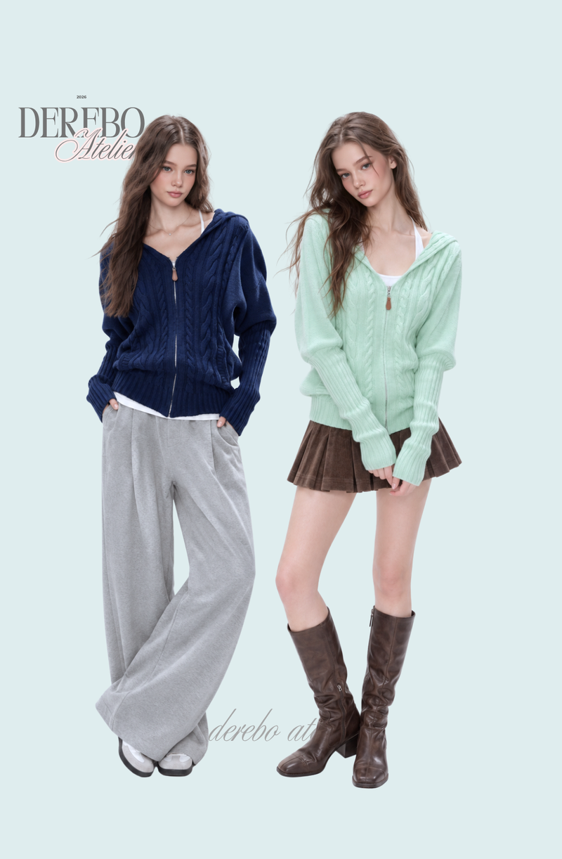 Mint Twist Hooded Knit Zip-Up