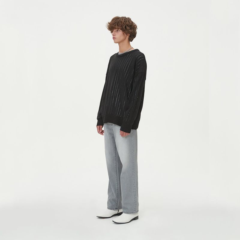 BLONDNINE(ブロンドナイン)の「PUNCHING ROUND KNIT_BLACK(Tops)」